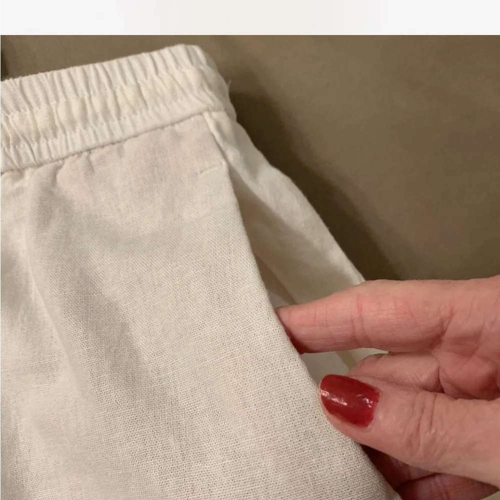 Coastal grandma Zara white Linen Drawstring Relaxed Trousers size L